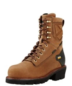 Ariat Boots: Men's 10018567 Oily Distressed Brown Powerline 8" 400G Waterproof Composite Toe Work Boot -Work Shoe Store 10018567 3 4 front 1