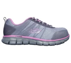 Skechers Shoes: Women's 77250 GYPK Grey Pink Sure Track- Saquenay Alloy Toe Athletic Shoe