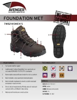 Avenger Boots: Women's A7452 6" Waterproof Carbon Toe Foundation Work Boots