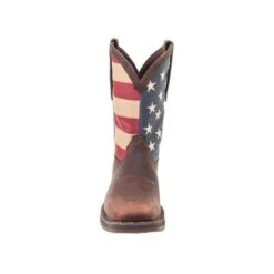 Durango Boots: Men's DB5554 Brown Rebel 12 Inch American Flag Pull On Square Toe Boot -Work Shoe Store db5554 front