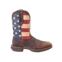Durango Boots: Men's DB5554 Brown Rebel 12 Inch American Flag Pull On Square Toe Boot -Work Shoe Store db5554 profile