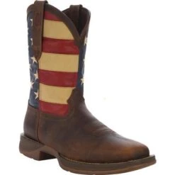 Durango Boots: Men's DB5554 Brown Rebel 12 Inch American Flag Pull On Square Toe Boot -Work Shoe Store db5554 reg