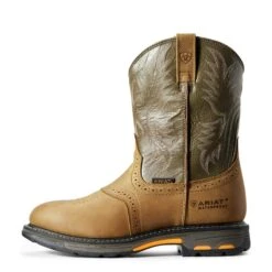 Ariat Boots: Men's 10008633 Waterproof Brown Pull-On Workhog Cowboy Boots -Work Shoe Store f11 mns work couto 10008633 side