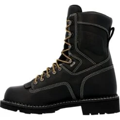 Georgia Boots: Men's GB00603 Black Plain Toe 8" USA Made Logger Waterproof Work Boot -Work Shoe Store gb00603 instep profile