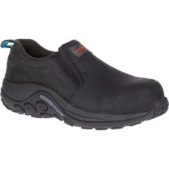 Merrell Shoes: Women's J099302 Black Jungle Moc Composite Toe Slip Resistant Slip On Work Shoe