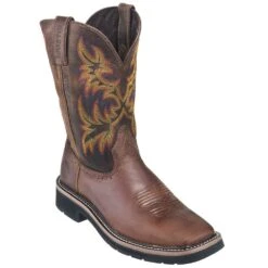 Justin Boots: Men's SE4681 Brown Square Toe Stampede Boots 11 Justin Boots: Men's SE4681 Brown Square Toe Stampede Boots -Work Shoe Store justin wk4681 080 p 01