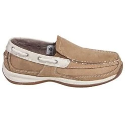 Rockport Works Shoes: Women's RK673 Tan Steel Toe ESD Slip-On Boat Shoes -Work Shoe Store rockport rk673 o 01